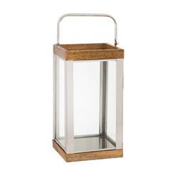 Picture of Benzara BM205196 Wood & Metal Lantern with Glass Panel Inserts&#44; Brown & Clear - Large