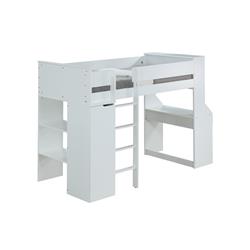 Picture of Benzara BM202012 Wooden Twin Size Loft Bunk Bed with Workstation & Ladder&#44; White