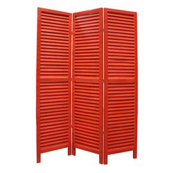Picture of Benzara BM205396 3 Panel Foldable Wooden Shutter Screen with Straight Legs&#44; Red