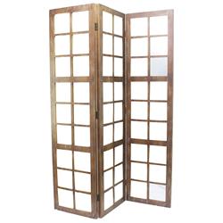 Picture of Benzara BM205400 3 Panel Wooden Screen with Square Mirror Inserts&#44; Brown & Silver