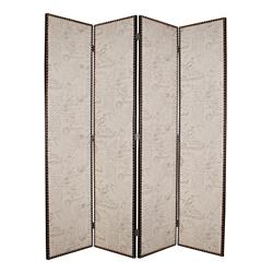 Picture of Benzara BM205410 Wooden 4 Panel Foldable Screen with Script Print&#44; Beige
