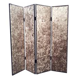 Picture of Benzara BM205411 Wood & Fabric 4 Panel Foldable Screen with Textured Details&#44; Brown