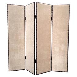 Picture of Benzara BM205412 4 Panel Foldable Fabric Screen with Nailhead Trims&#44; Beige & Black
