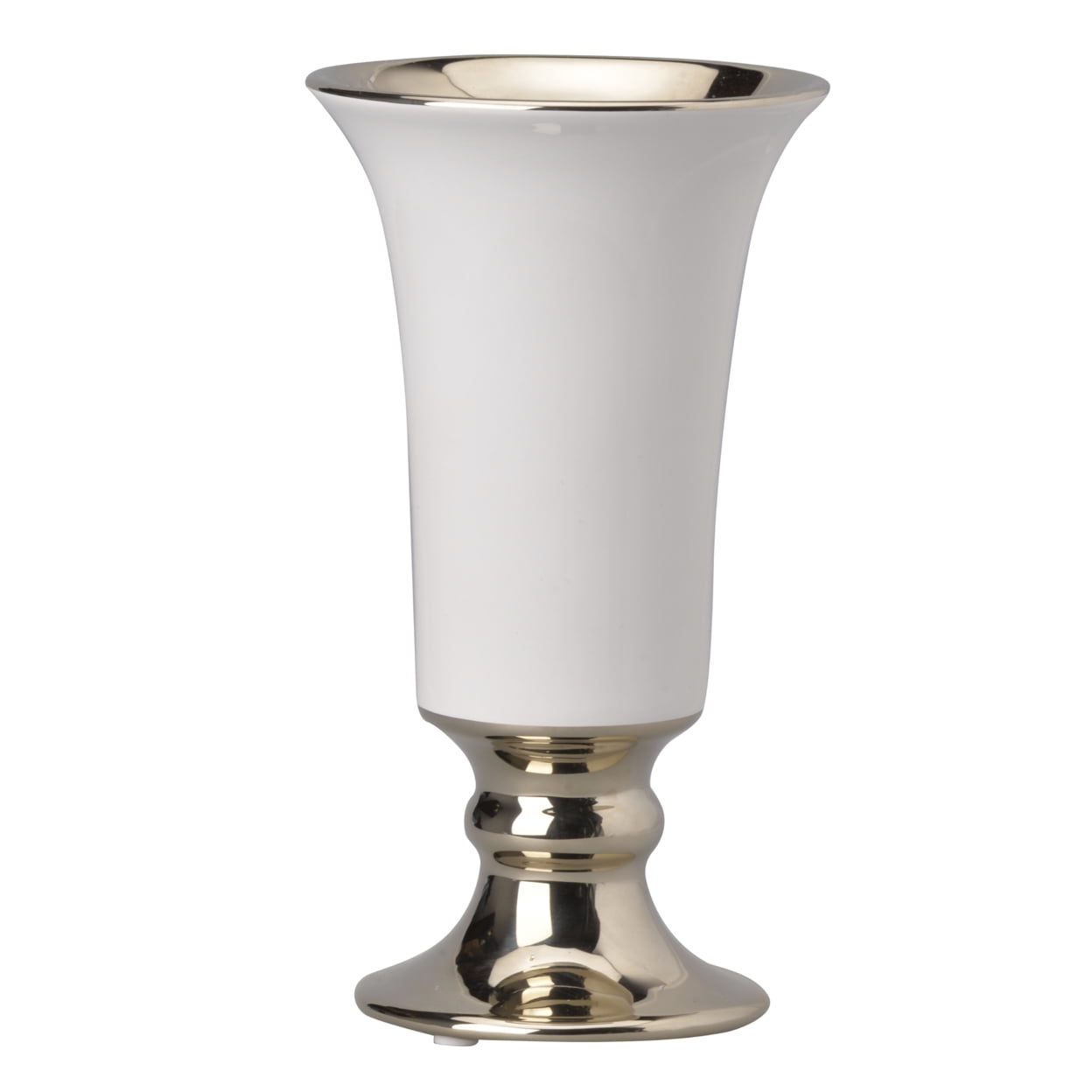 Picture of Benzara BM202240 Ceramic Vase with Flared Top & Pedestal Base&#44; White & Gold - Medium