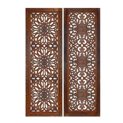 Picture of Benzara BM01883 Mango Wood Wall Panel Set with Mendallion Carving&#44; Burnt Brown - 2 Piece