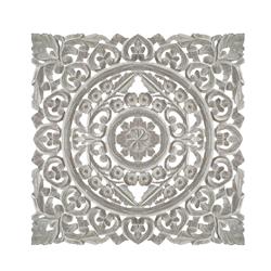 Picture of The Urban Port UPT-200173 Distressed Square Shape Wooden Wall Panel with Traditional Carvings&#44; White