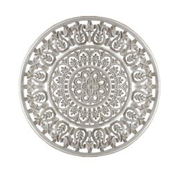 Picture of The Urban Port UPT-200174 Round Shape Wooden Wall Panel with Ornate Carvings&#44; Washed White