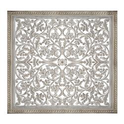 Picture of Benzara BM01911 Square Shape Wooden Wall Panel with Cutout Sprig Pattern&#44; Distressed White
