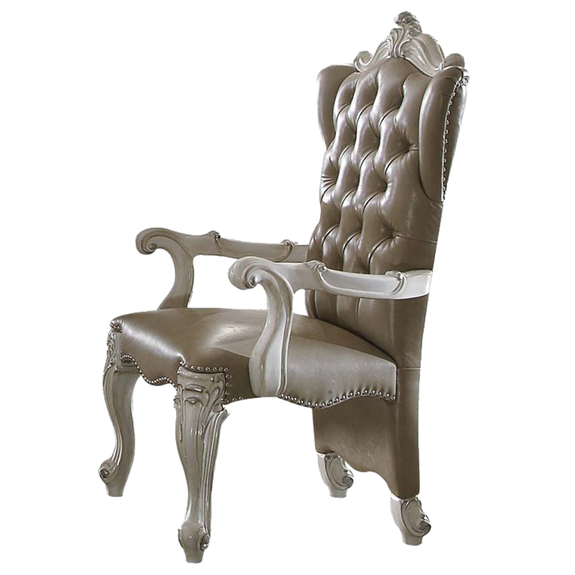 Picture of Benzara BM204356 Faux Leather Upholstered Wooden Arm Chairs&#44; White & Gray - Set of 2