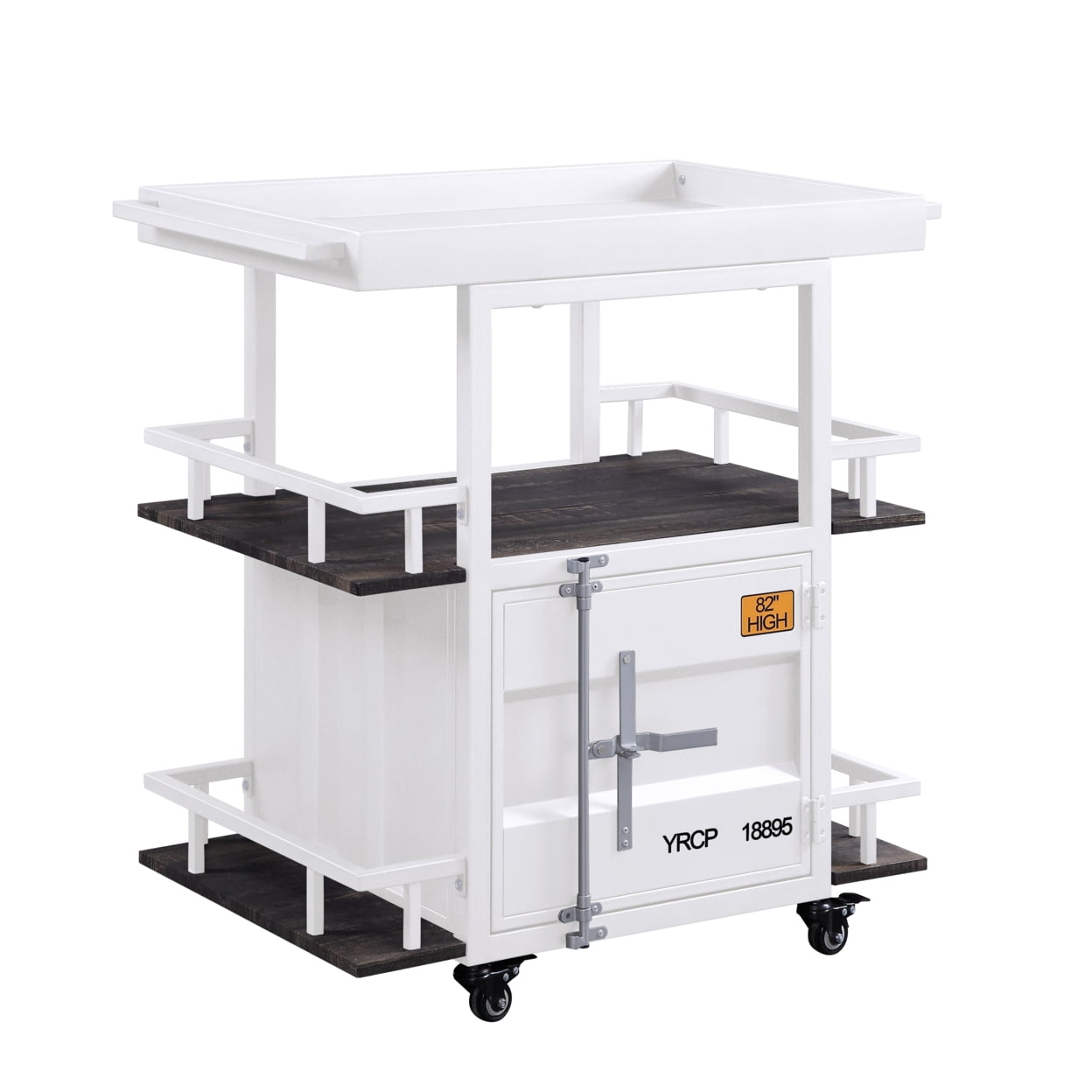 Picture of Benzara BM204485 Industrial Style Metal Serving Cart with Casters, White