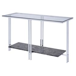 Picture of Benzara BM204499 Glass Top Metal Sofa Table with Marble Bottom Shelf&#44; Silver & Clear
