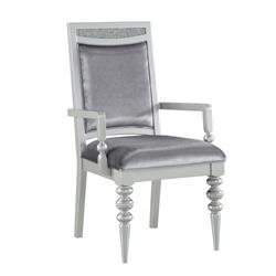 Picture of Benzara BM204531 Crystal Inlaid Fabric Upholstered Wooden Arm Chair&#44; Silver - Set of 2