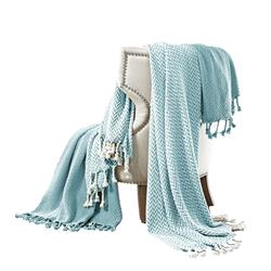 Picture of Benzara BM204250 Montgeron Herringbone Cotton Throw the Urban Port&#44; Aqua Blue & White - Set of 2