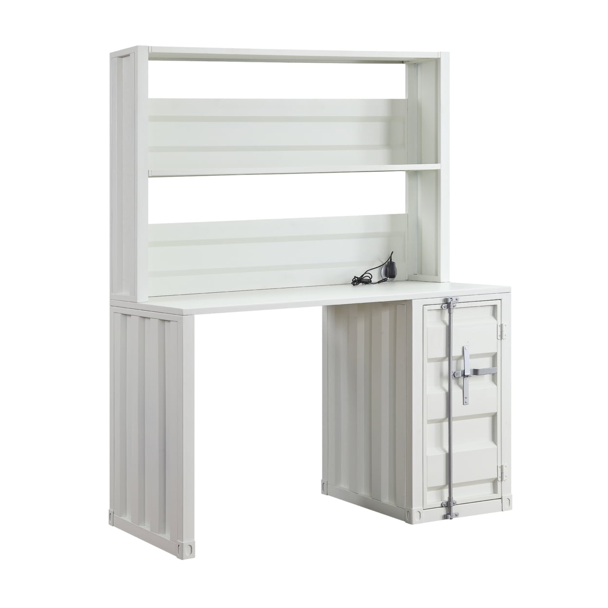 Picture of Benzara BM207433 Metal Base Desk & Hutch with Slated Pattern & Storage Compartment&#44; White