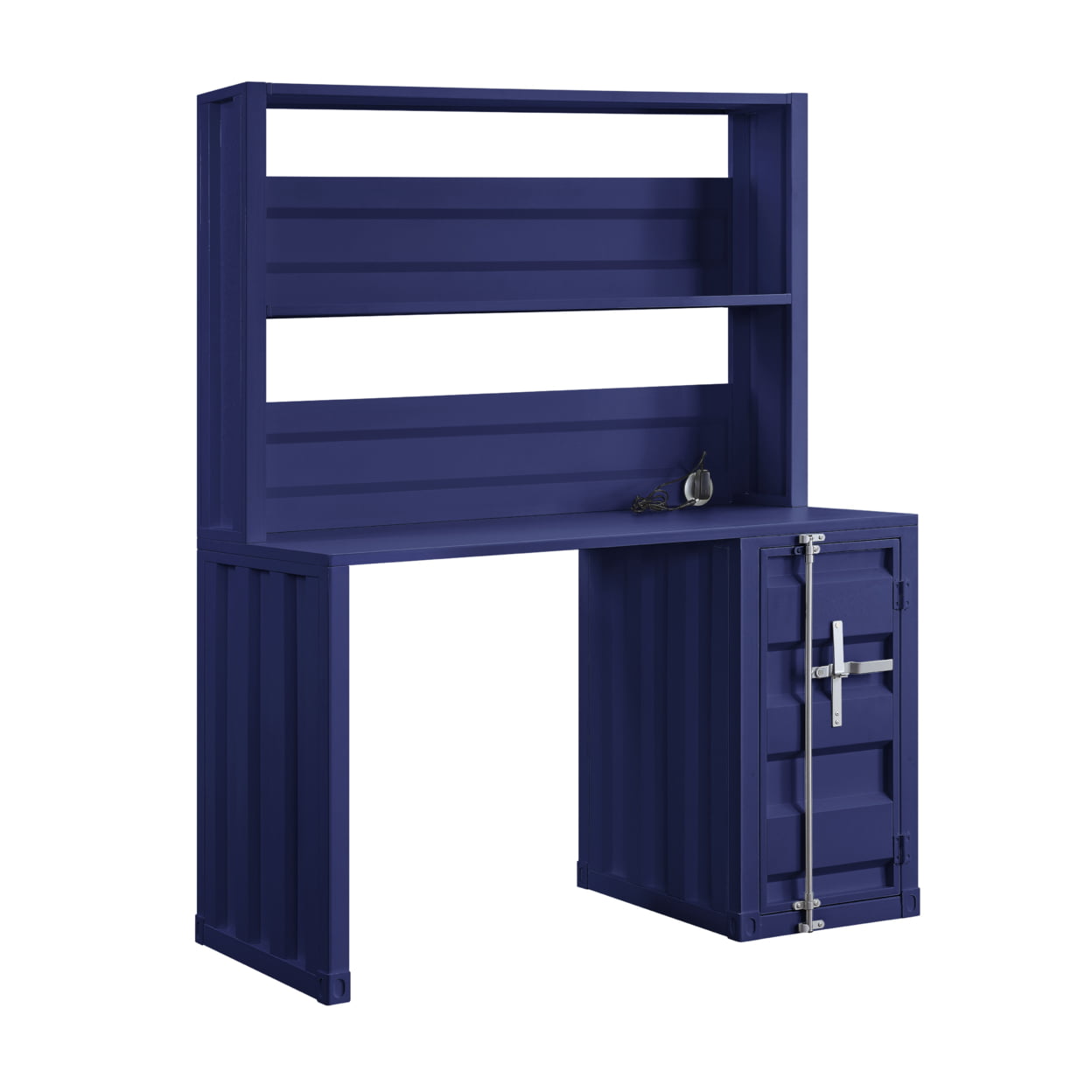 Picture of Benzara BM207441 Metal Base Dusk & Hutch with Storage Space & Recessed Panels&#44; Blue