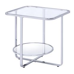 Picture of Benzara BM207515 Contemporary Metal End Table with Open Bottom Shelf&#44; Silver & Clear