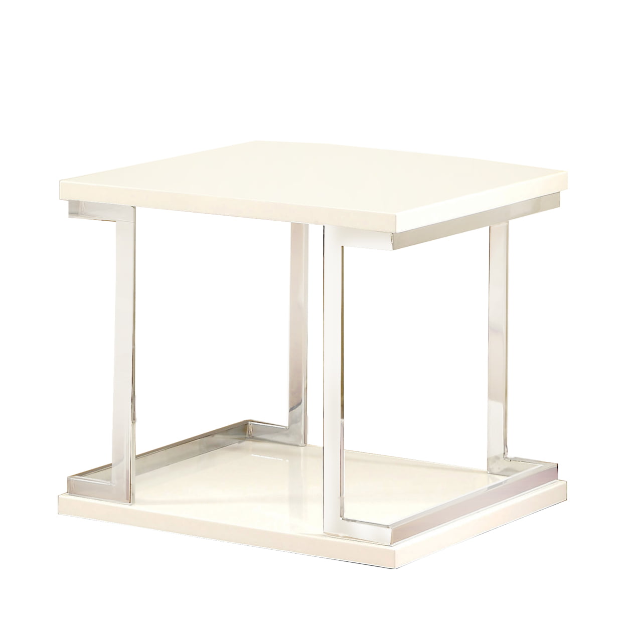 Picture of Benzara BM208032 Contemporary End Table with C Shaped Metal Frame&#44; Silver & White