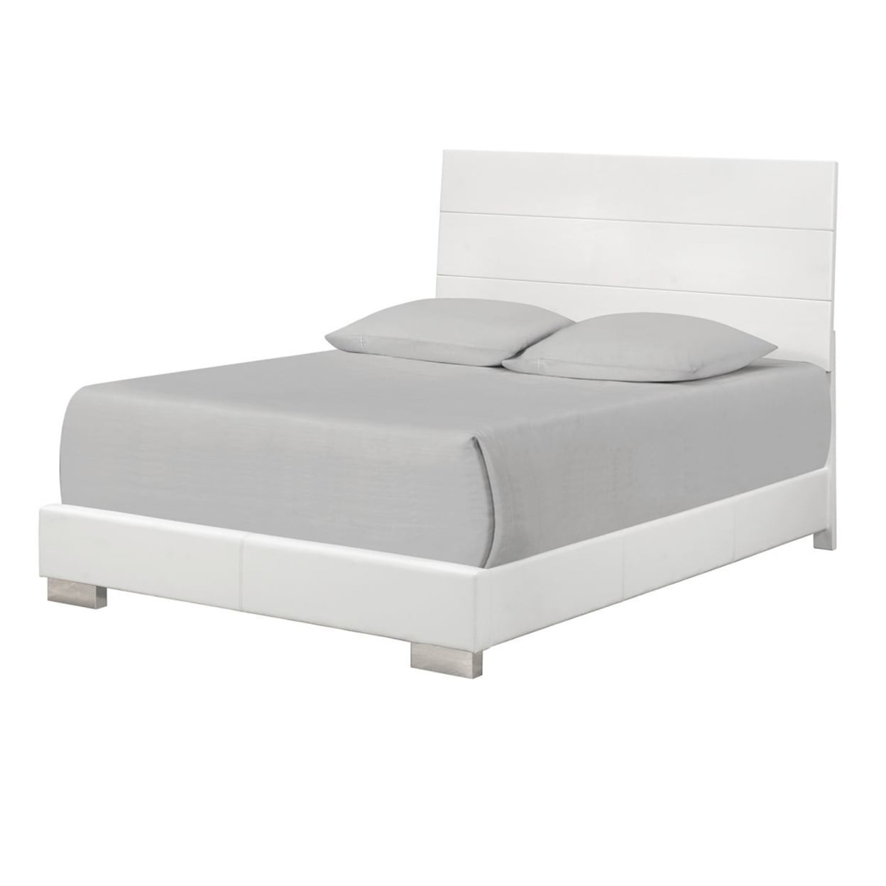 BM208155 Wooden Queen Size Bed with Plank Style Headboard, White -  Benzara