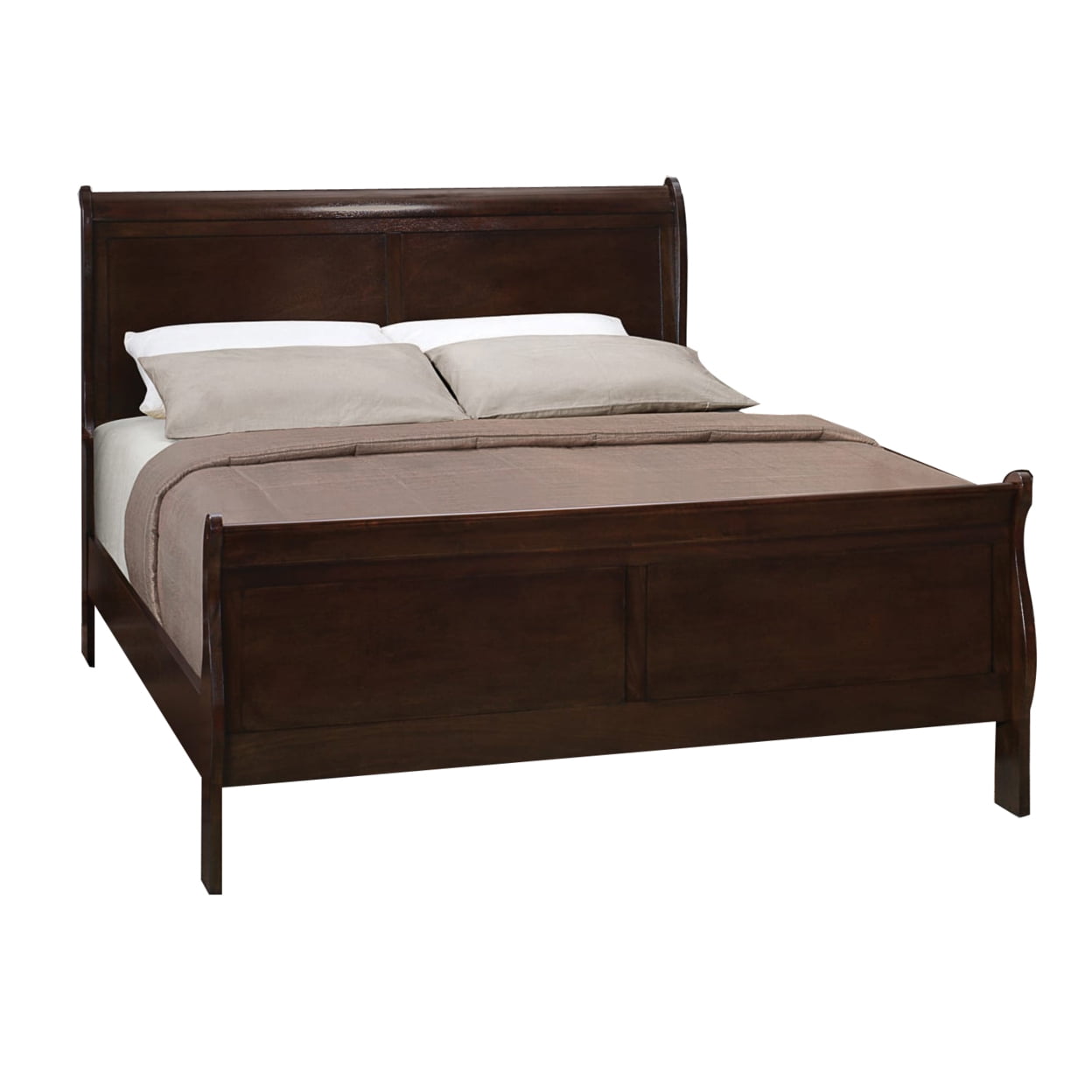 BM208177 Traditional Style Wooden Queen Size Bed with Curved Headboard, Brown -  Benzara