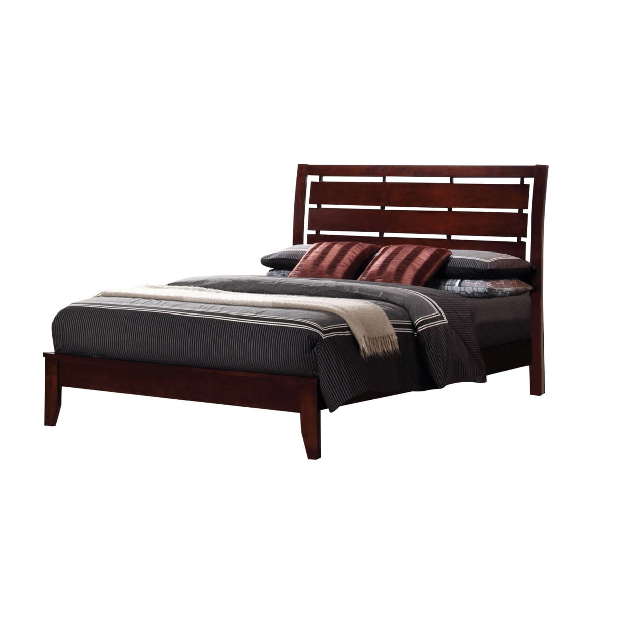 BM208182 Transitional Wooden Queen Size Bed with Slatted Style Headboard, Brown -  Benzara