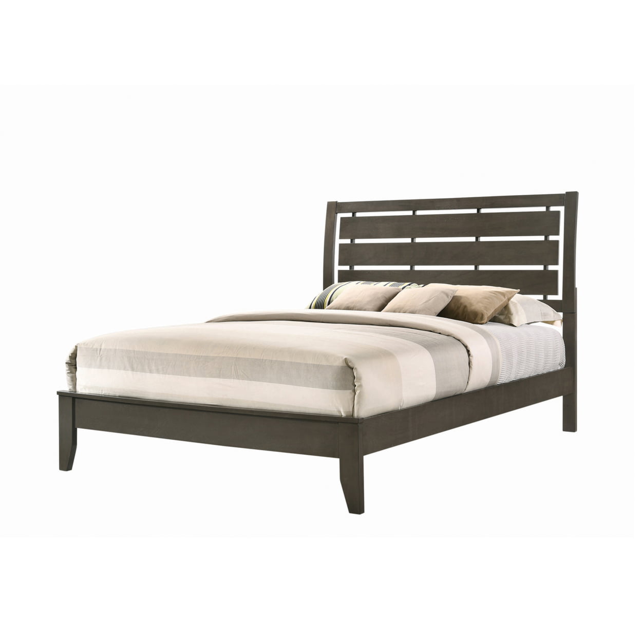 BM208183 Transitional Wooden Queen Size Bed with Slatted Style Headboard, Gray -  Benzara