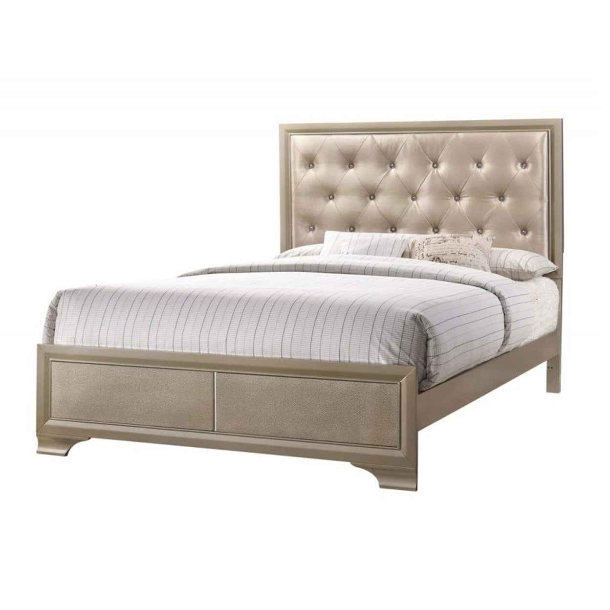 BM208547 Transitional Wooden Queen Size Bed with Button Tufted Headboard, Champagne -  Benzara