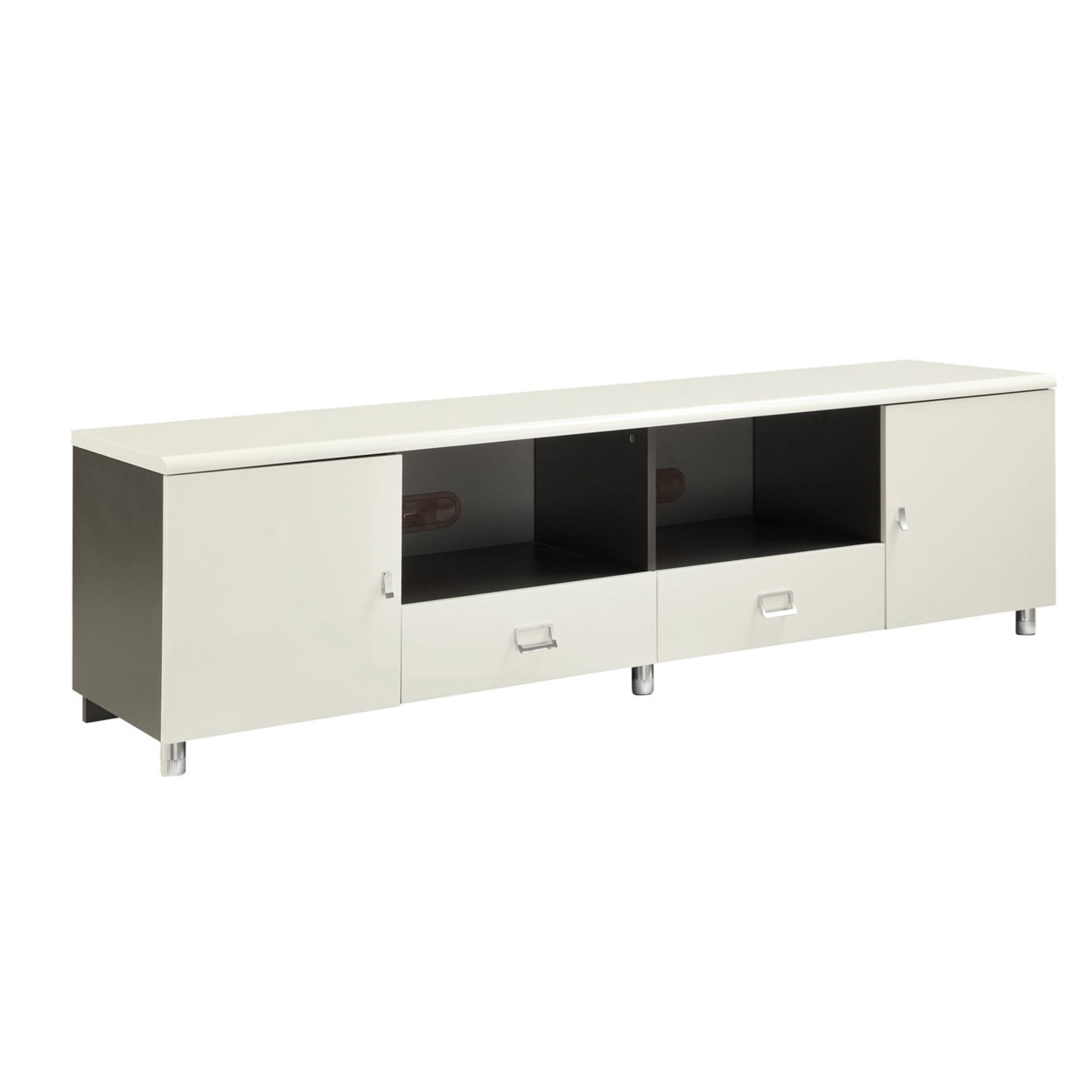 Picture of Benzara BM208556 Contemporary 2 Drawer Wooden TV Console with 2 Open Shelves&#44; White & Gray