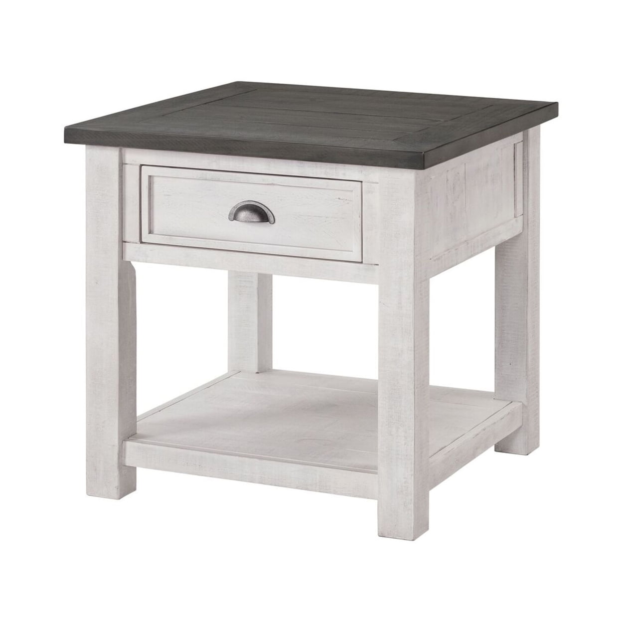 Picture of Benzara BM205980 Coastal Style Square Wooden End Table with 1 Drawer&#44; White & Gray