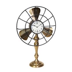 Picture of Benzara BM206075 Metal Fan Style Table Clock with Pedestal Base&#44; Gold & Bronze - Small