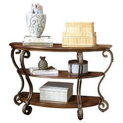 Picture of Benjara BM207226 Wood & Metal Sofa Table with Acanthus Leaf Carvings&#44; Brown & Bronze