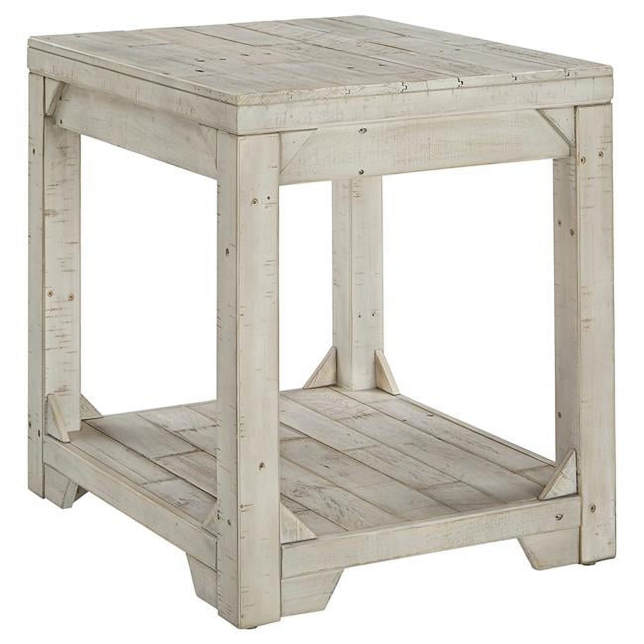 Picture of Benjara BM207236 Farmhouse Style Wooden End Table with Plank Design Open Shelf&#44; White