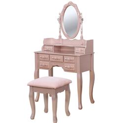 Picture of Benjara BM207329 30 x 48 x 32 in. 7 Drawers Wooden Frame Vanity Set with Stool & Cabriole Legs&#44; Rose Gold