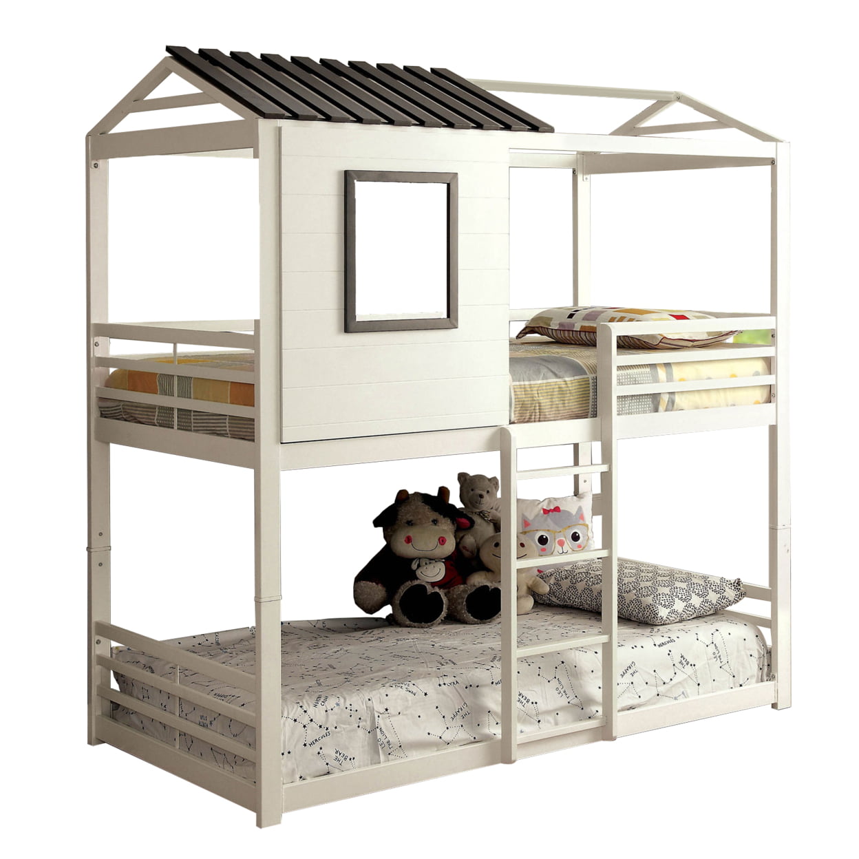 Picture of Benjara BM207360 82 x 43 x 78 in. Over Twin Stackable Metal Bunk Bed with Ladder&#44; White & Gray