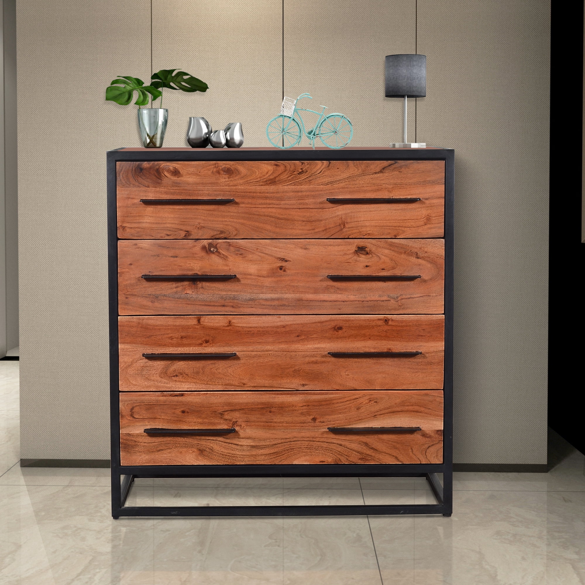 Picture of Benjara UPT-197872 32 x 16 x 30 in. Handmade Dresser with Live Edge Design 4 Drawers&#44; Brown & Black
