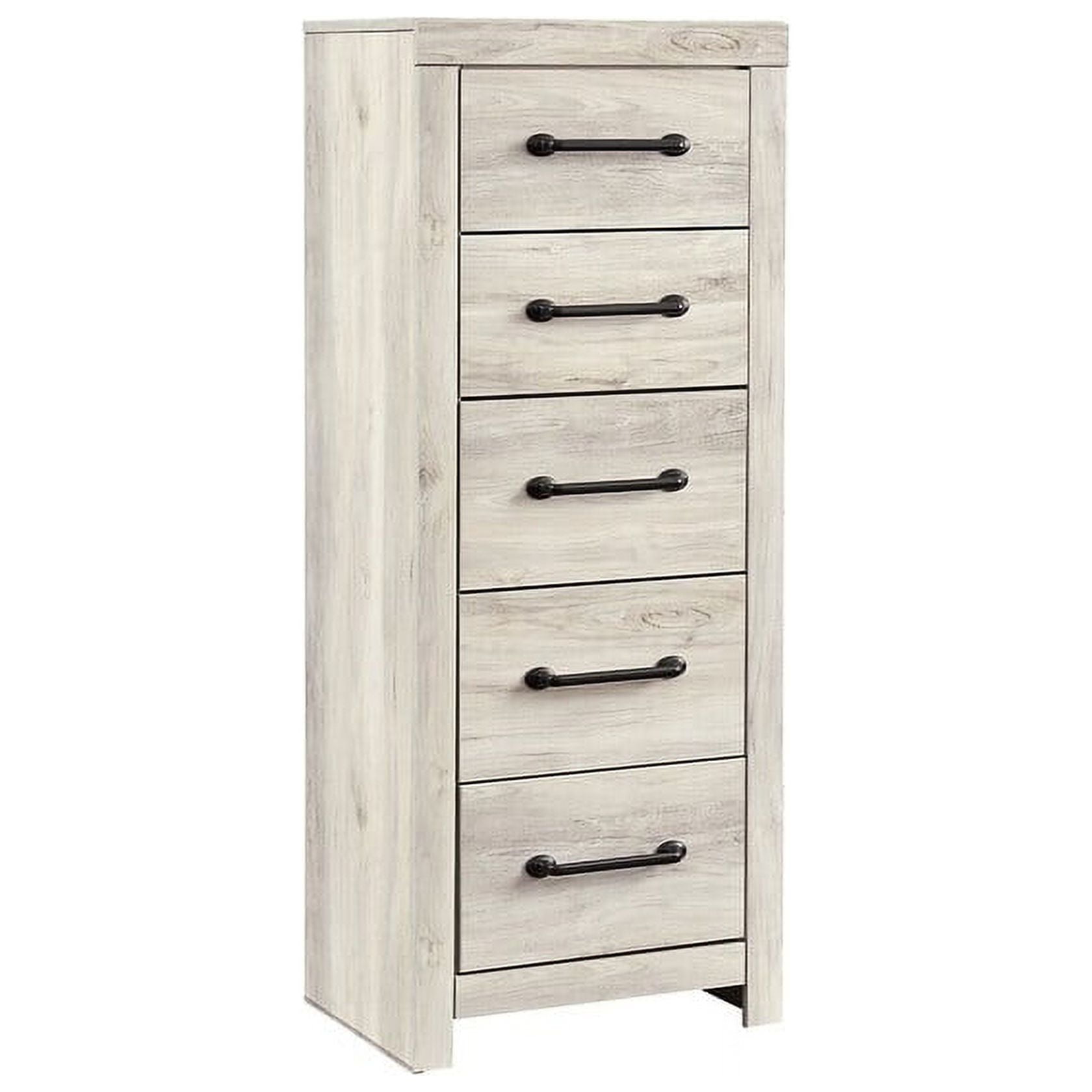 Picture of Benjara BM209316 53.94 x 21.69 x 15.35 in. Grained 5 Drawers Wooden Chest with Bar Pull Handles&#44; Distressed White