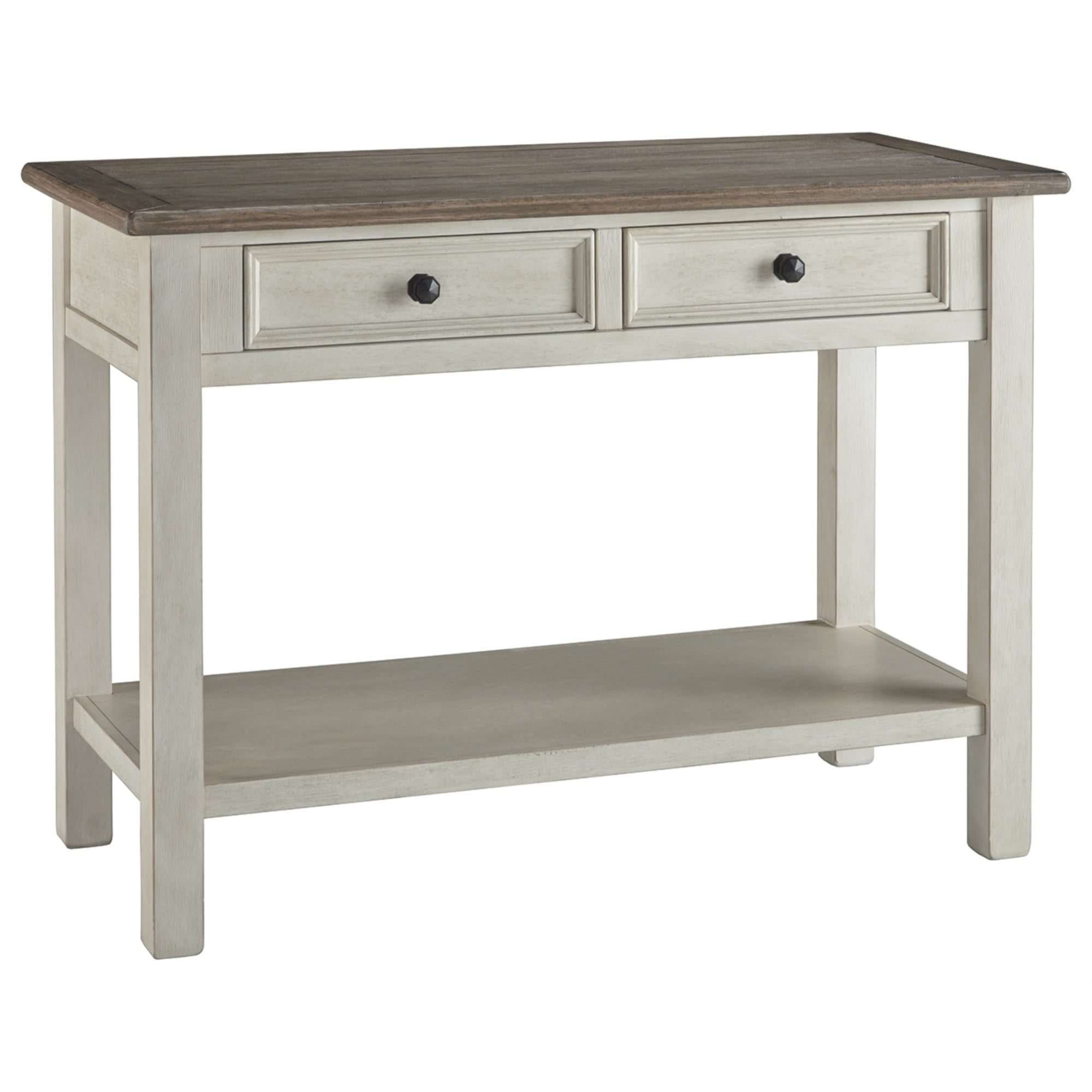 Picture of Benjara BM206150 Sofa Table with Plank Style Top & 2 Gliding Drawers&#44; Brown & White
