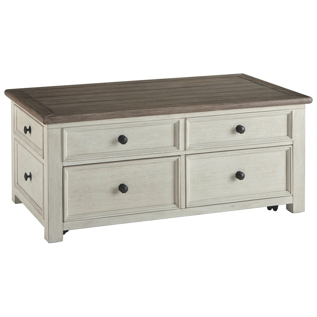 Picture of Benjara BM206155 Cocktail Table with Spring Lift Top & Multiple Drawers&#44; Brown & White