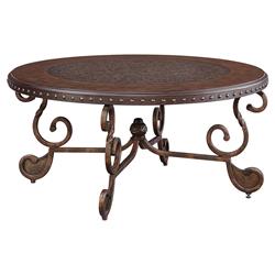Picture of Benjara BM206158 Round Cocktail Table with Scrolled Base & Nailhead Trim&#44; Brown