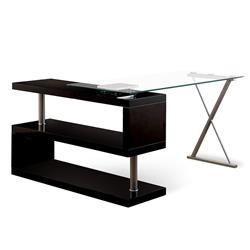 Picture of Benjara BM206212 30.75 x 55.13 x 23.63 L Inches Movable Glass Top Desk with X Shaped Side Panel&#44; Black & Clear