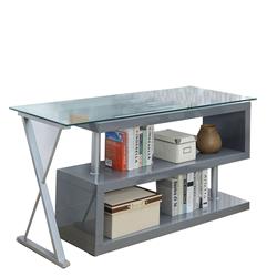 Picture of Benjara BM206213 Movable Glass Top Computer Desk with X Shaped Side Panel&#44; Gray & Clear