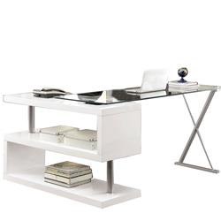 Picture of Benjara BM206214 30.75 x 23.625 x 55.125 in. Movable Glass Top Desk with X Shaped Side Panel&#44; White & Clear