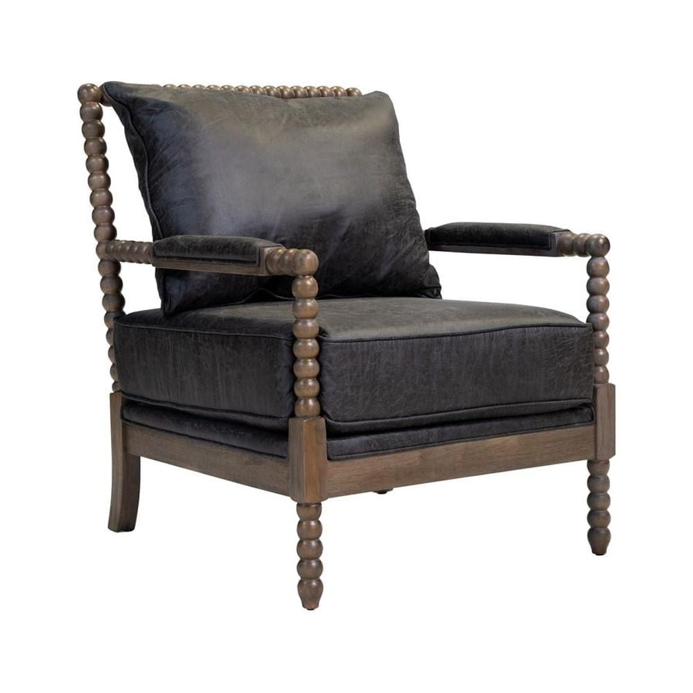 Picture of Benjara BM206248 39 x 29 x 34 in. Leatherette Wooden Accent Chair with Beaded Frame&#44; Gray & Brown