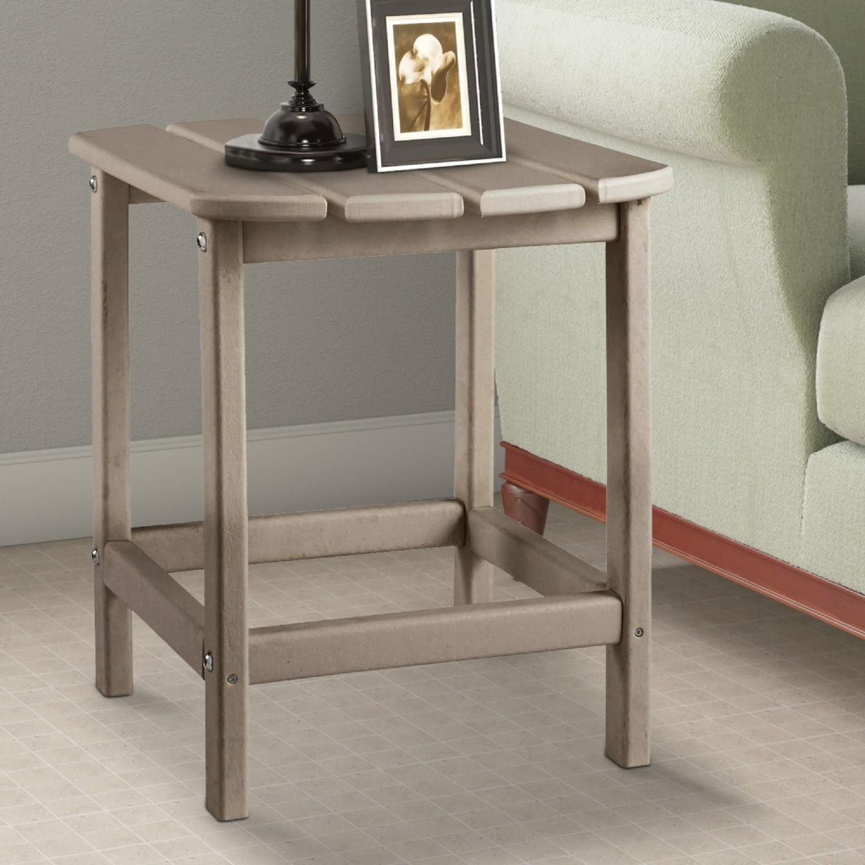 Picture of Benjara BM209393 17.75 x 18.88 x 15 in. Slatted Rectangular Hard Plastic End Table with Straight Legs&#44; Beige
