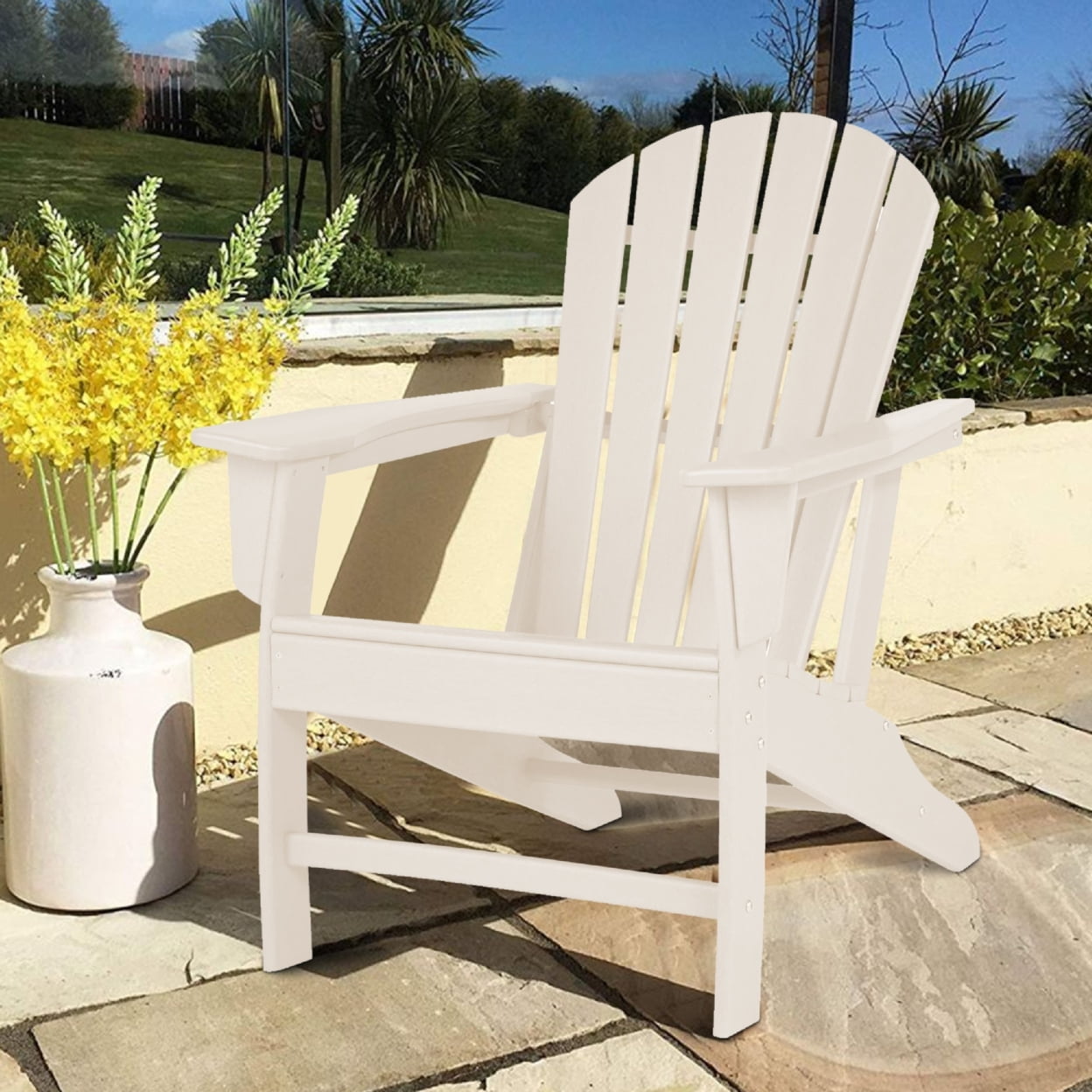 Picture of Benjara BM209700 37.75 x 31.25 x 33.25 in. Contemporary Plastic Adirondack Chair with Slatted Back, White