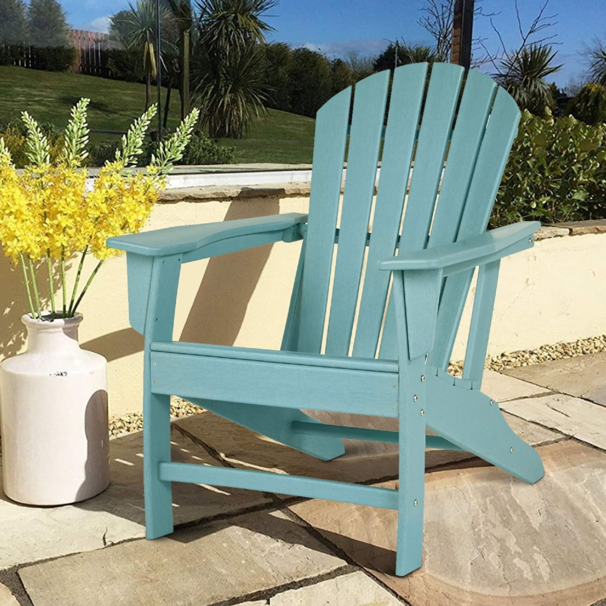Picture of Benjara BM209701 37.75 x 31.25 x 33.25 in. Contemporary Plastic Adirondack Chair with Slatted Back, Turquoise