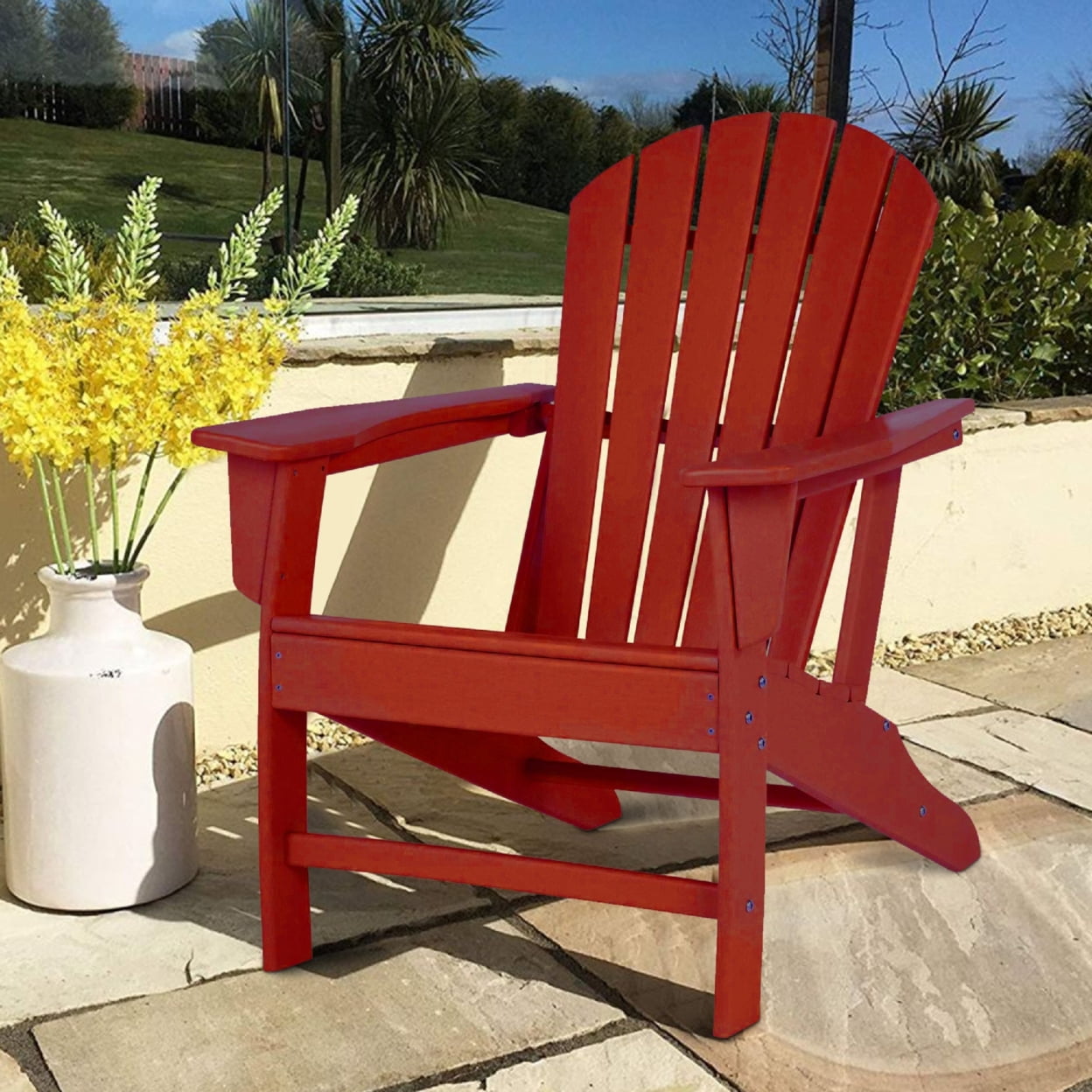 Picture of Benjara BM209702 37.88 x 31.38 x 31.75 in. Contemporary Plastic Adirondack Chair with Slatted Back, Red