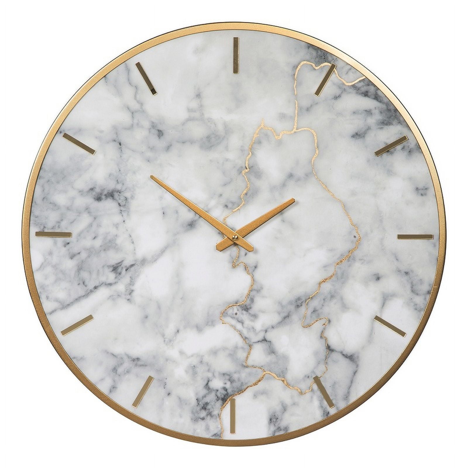 Picture of Benjara BM207247 Round Metal Wall Clock with Faux Marble Background&#44; Gold & White
