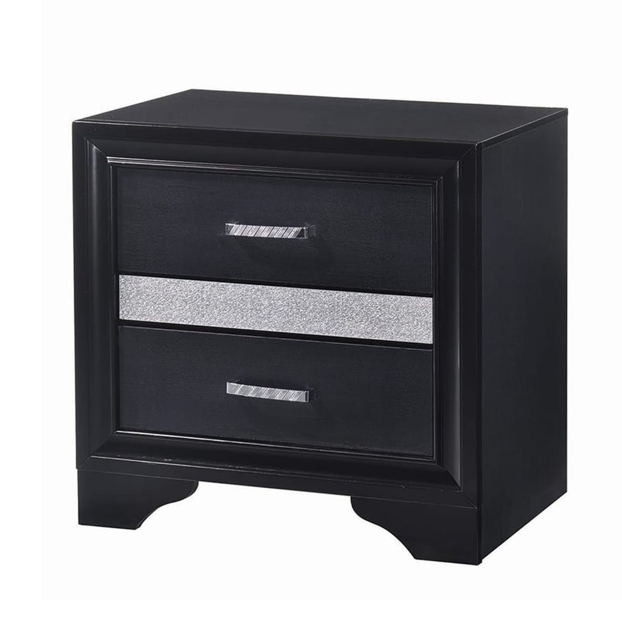 Picture of Benjara BM206512 Nightstand with 2 Drawers & Rhinestone Pull Handles&#44; Black & Silver