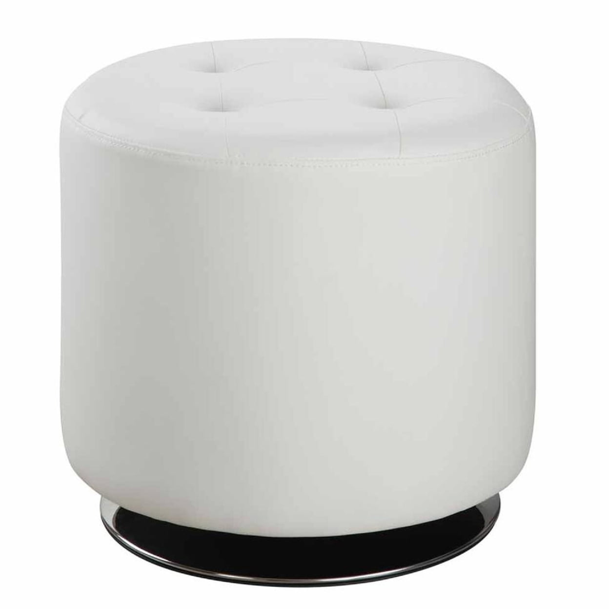 Picture of Benjara BM206527 17.5 x 17.75 x 17.75 in. Round Leatherette Swivel Ottoman with Tufted Seating&#44; White & Black