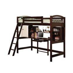 Picture of Benjara BM206616 Wooden Bunk Bed with Workstation & Guard Rails&#44; Brown